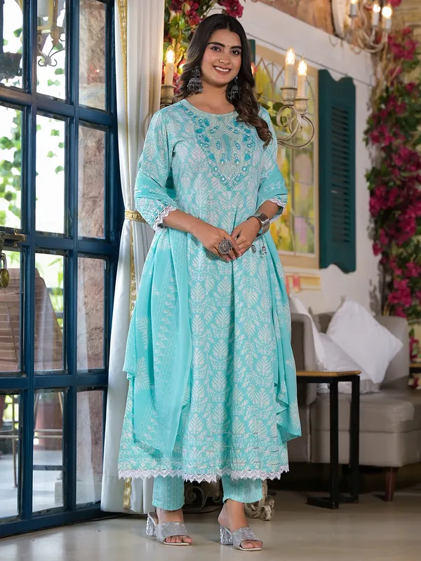 Newest sky blue kurti set with dupatta