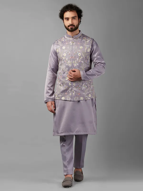 Newest stone blue silk waistcoat set