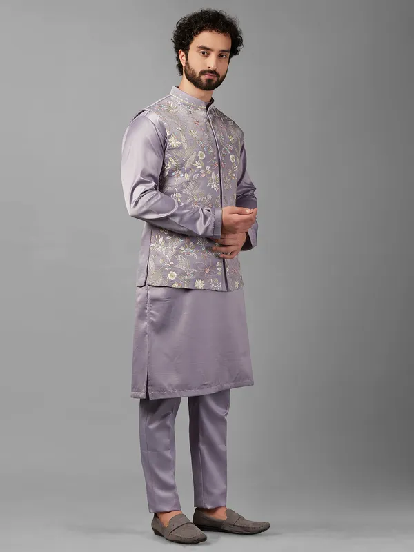 Newest stone blue silk waistcoat set