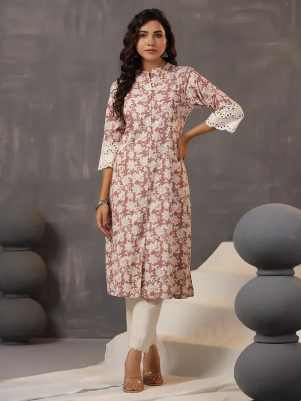 Newest styllish brown cotton silk printed kurti