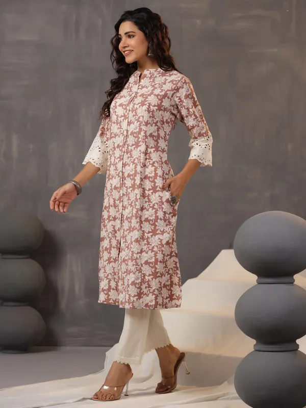 Newest styllish brown cotton silk printed kurti