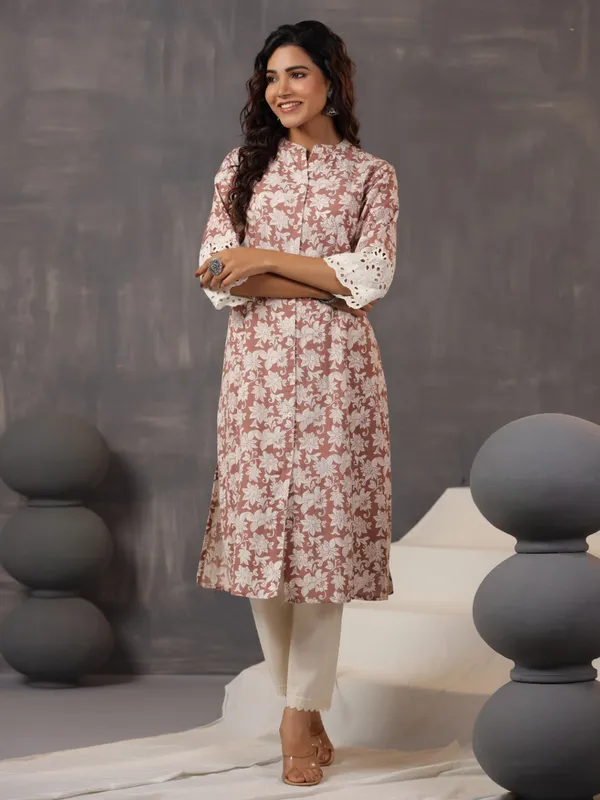Newest styllish brown cotton silk printed kurti
