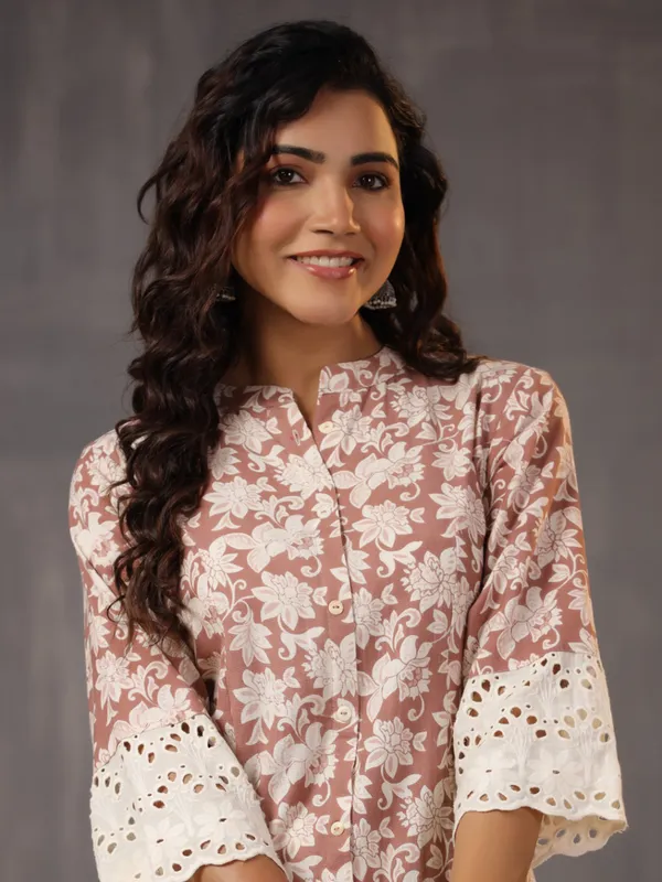 Newest styllish brown cotton silk printed kurti