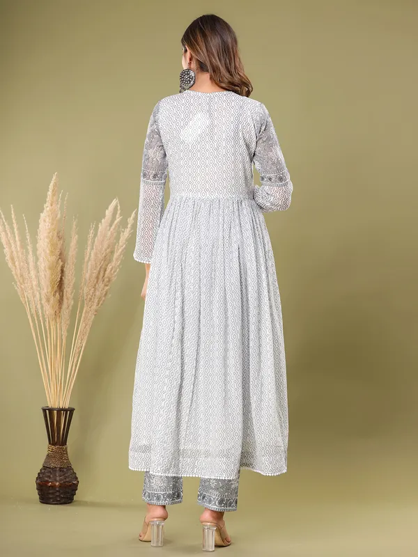 Newest white and grey cotton kurti set