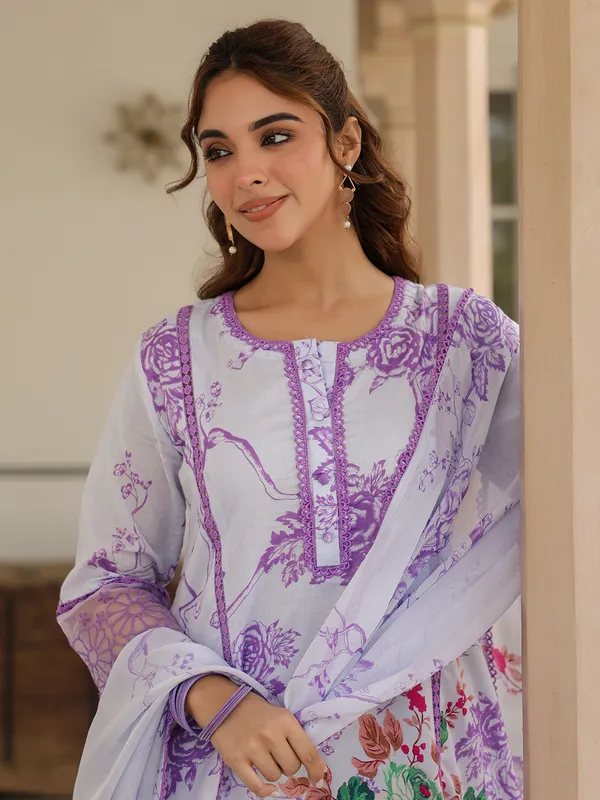 Newest white and purple silk kurti set