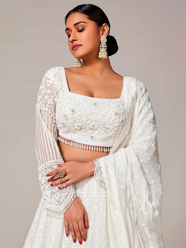 Newest white embroidery lehenga choli