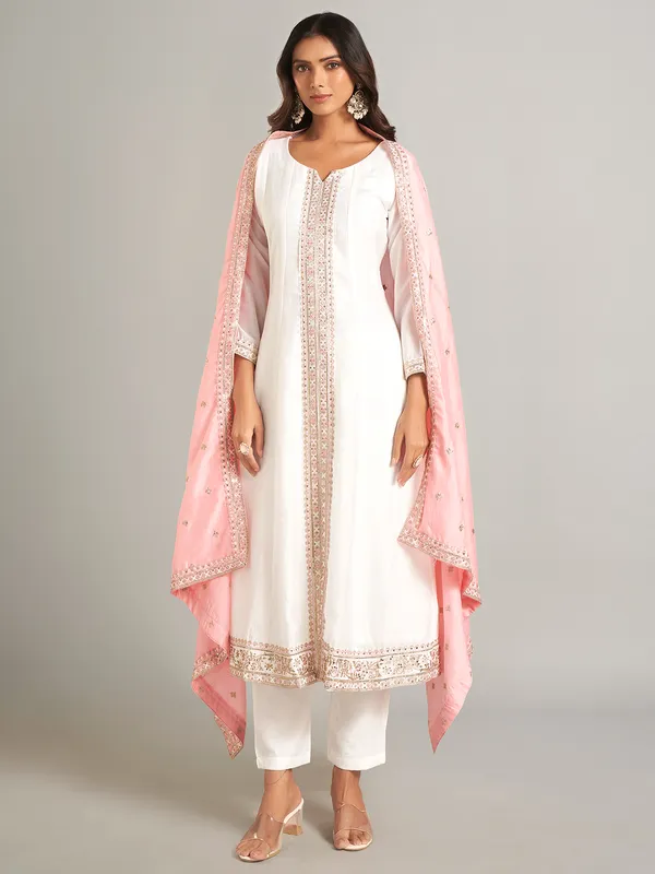 Newest white silk salwar suit for wedding
