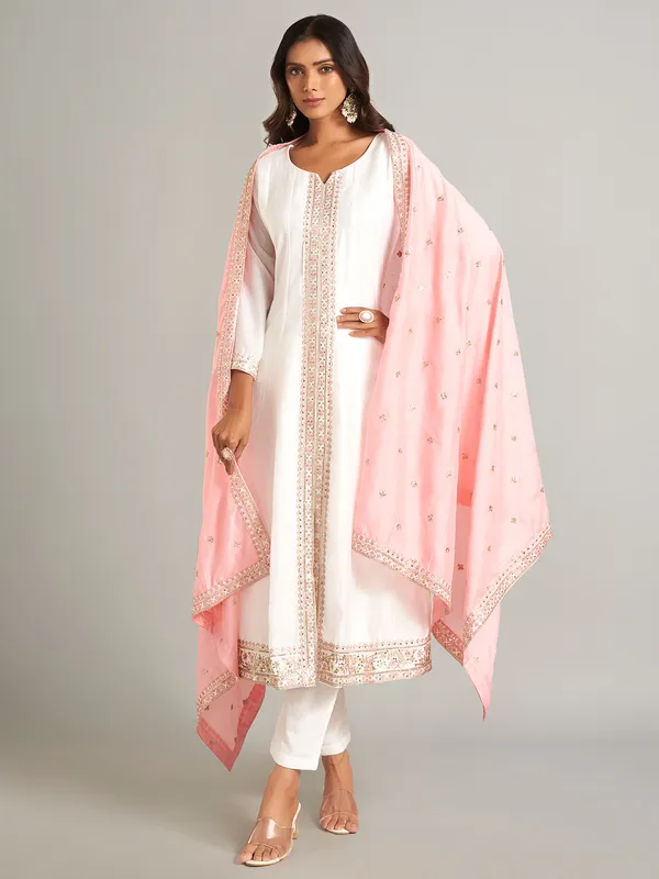 Newest white silk salwar suit for wedding