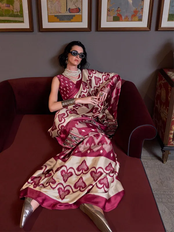 Newest wine patola printed saree