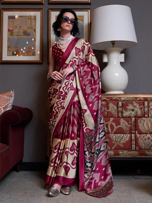 Newest wine patola printed saree