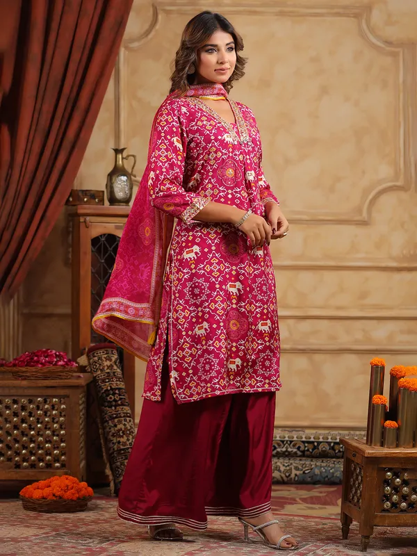 Newest wine silk palazzo kurti set