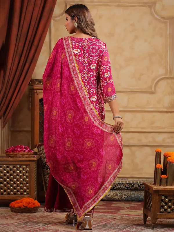 Newest wine silk palazzo kurti set