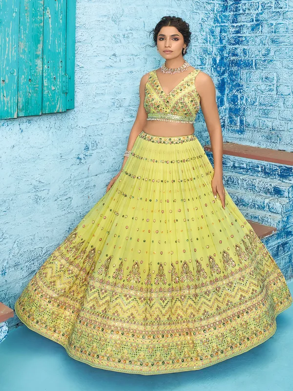 Newest yellow georgette wedding lehenga choli