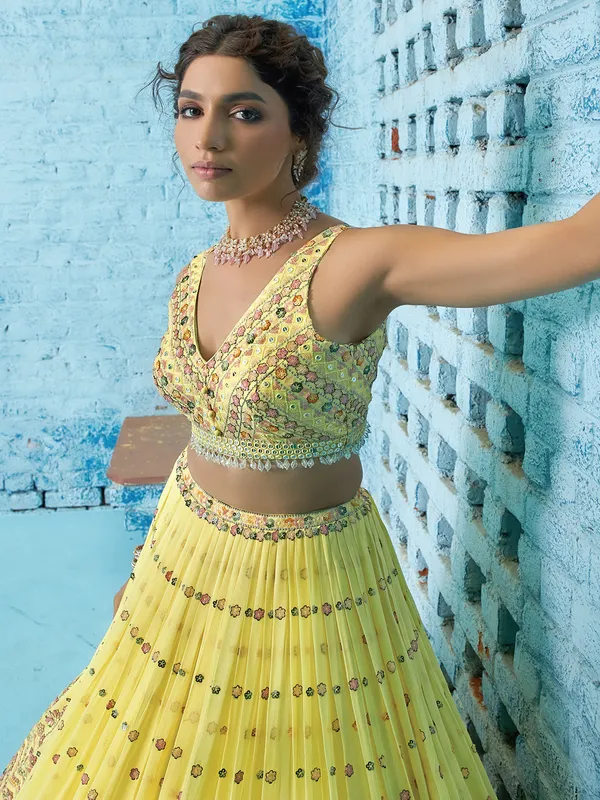 Newest yellow georgette wedding lehenga choli