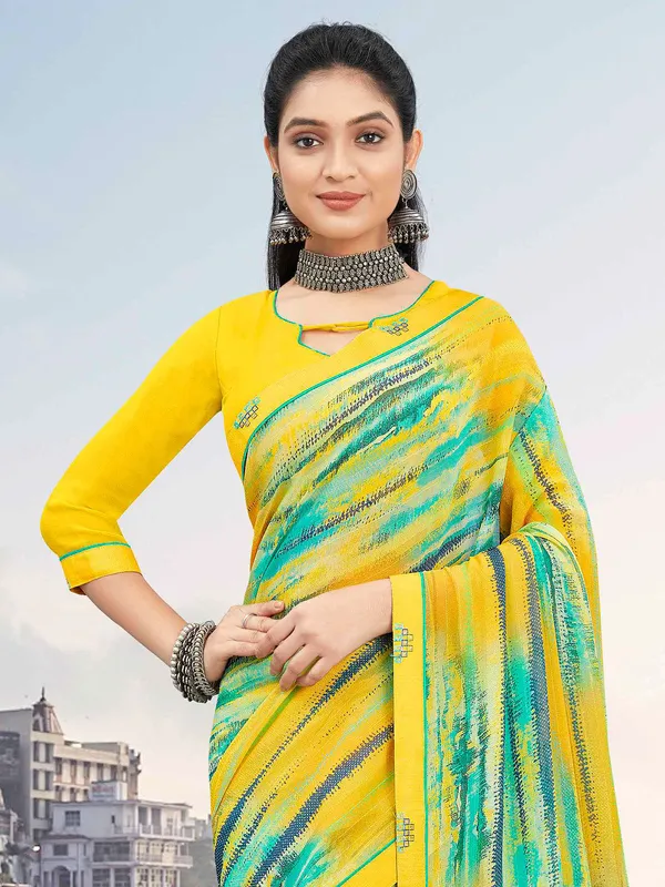 Newest yellow printed saree