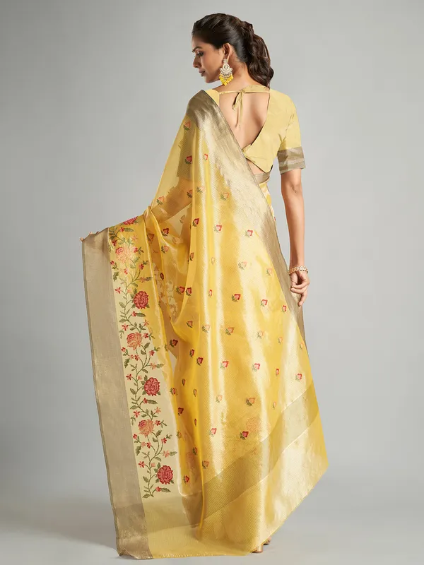 Newest yellow saree in tissue silk