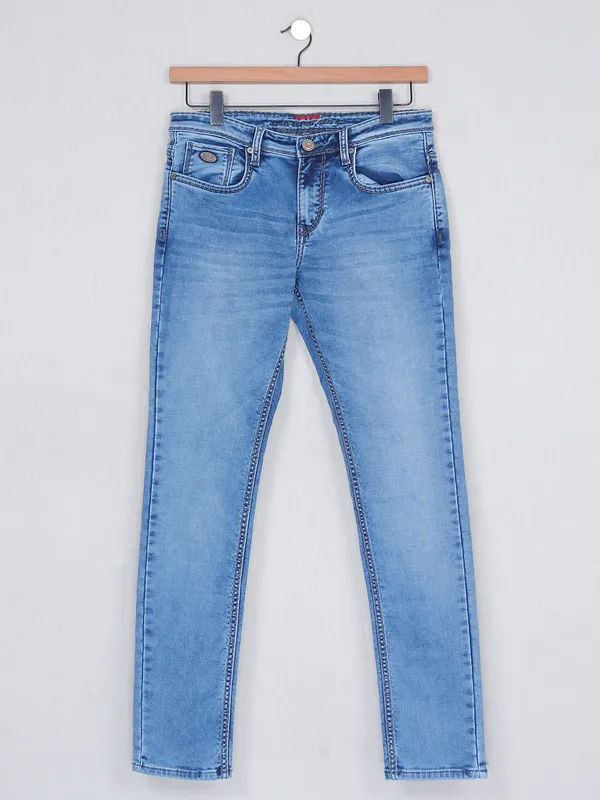 Nostrum slim fit sky blue washed jeans for men
