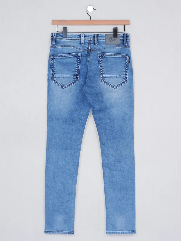 Nostrum slim fit sky blue washed jeans for men