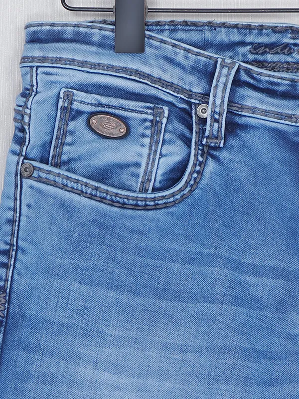 Nostrum slim fit sky blue washed jeans for men