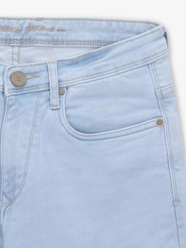 NOSTRUM solid light blue slim fit denim for men