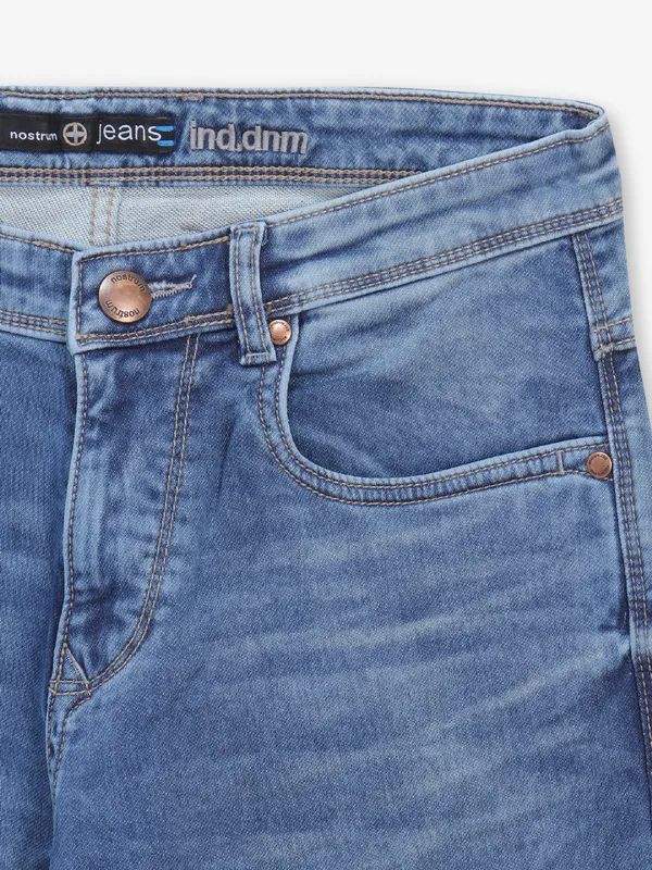 NOSTRUM washed blue denim slim fit mens jeans