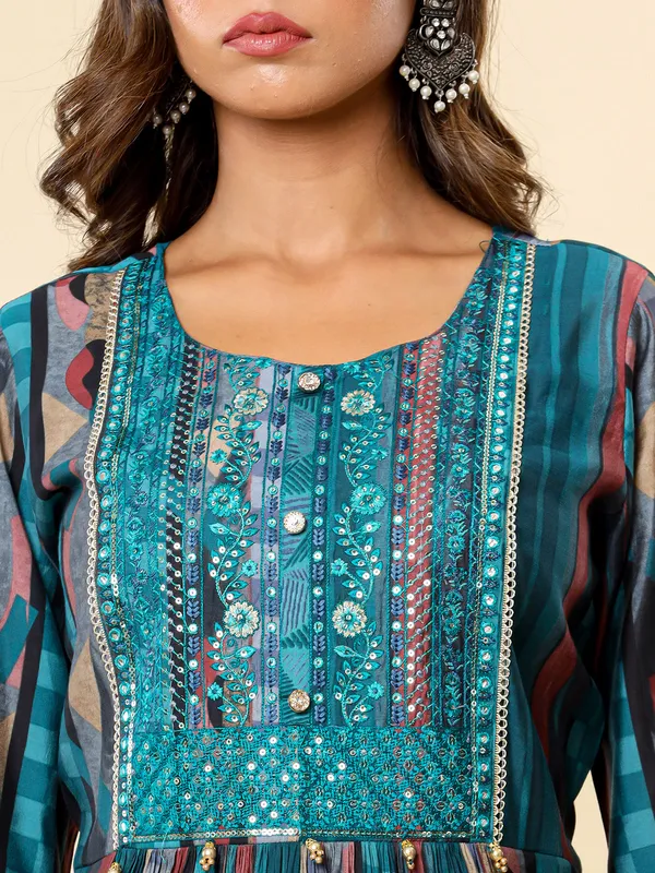 Nyra cut blue cotton printed kurti set