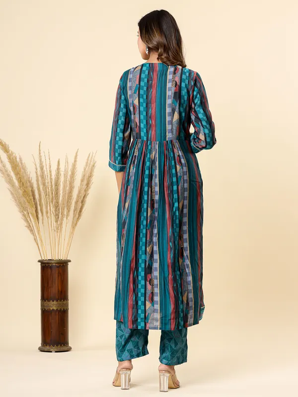 Nyra cut blue cotton printed kurti set