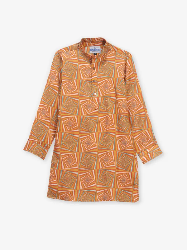 Oange geometrical printed cotton silk kurta suit