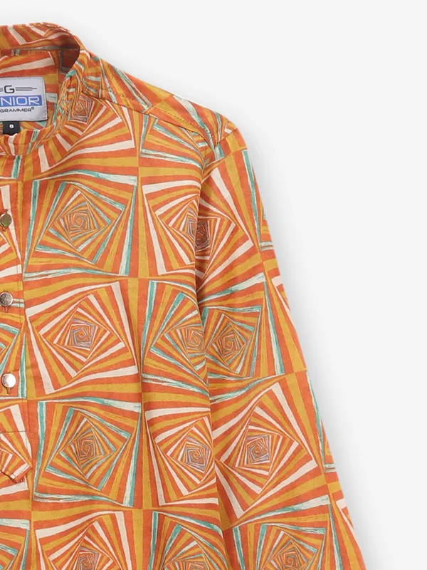 Oange geometrical printed cotton silk kurta suit