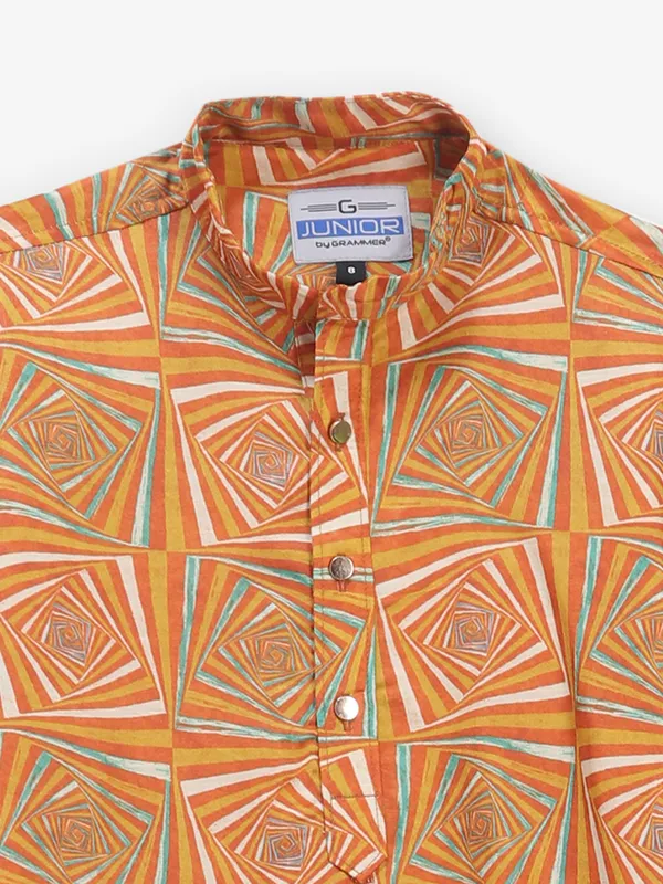 Oange geometrical printed cotton silk kurta suit