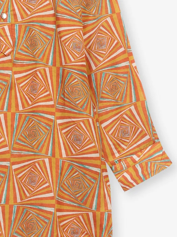 Oange geometrical printed cotton silk kurta suit