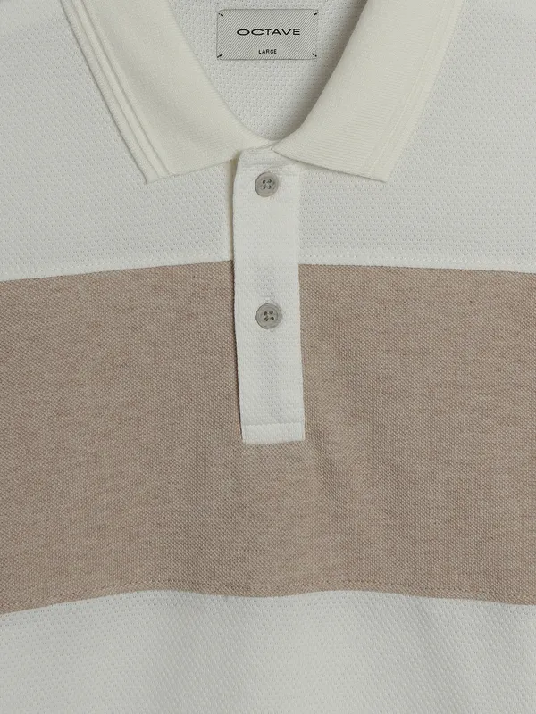 Octave beige cotton stripe t-shirt