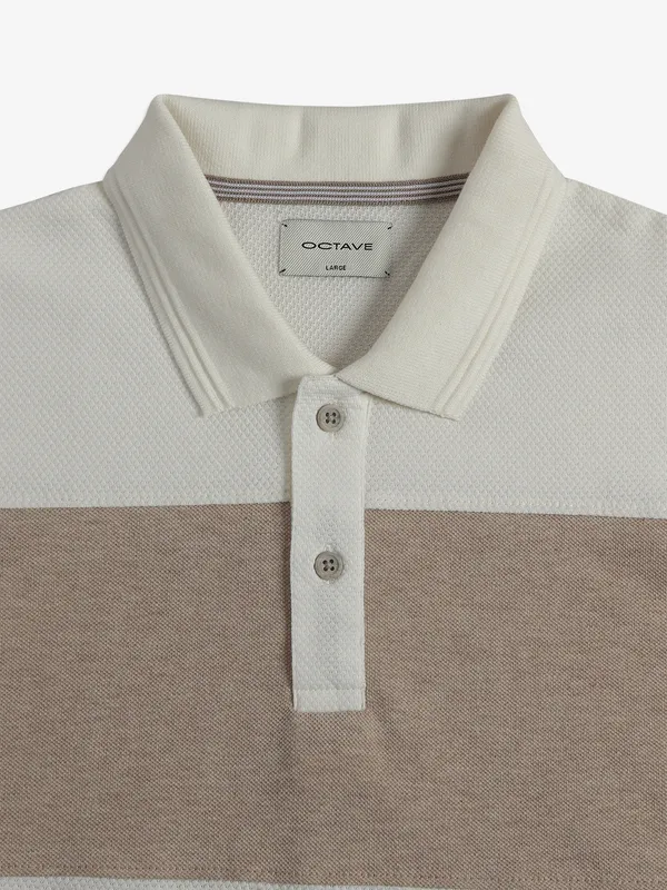 Octave beige cotton stripe t-shirt