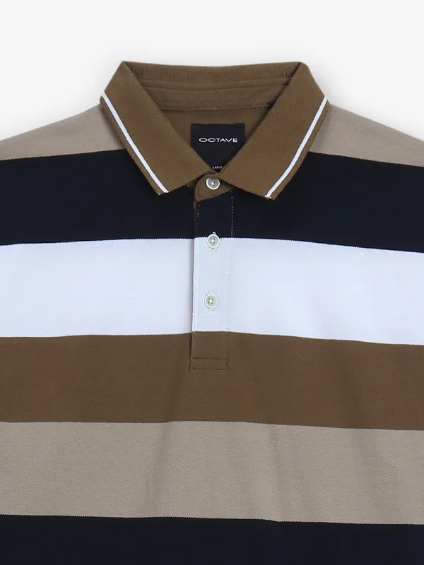 OCTAVE beige stripe cotton polo t-shirt