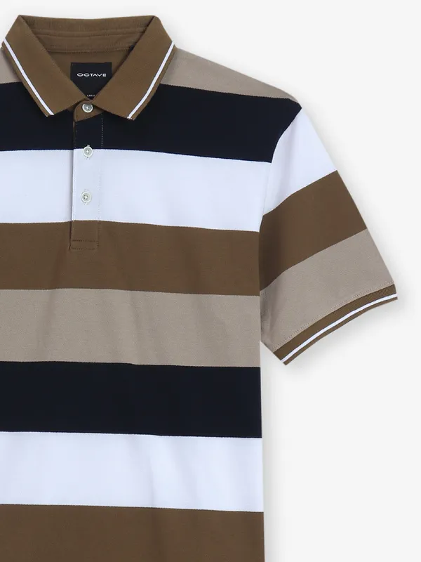 OCTAVE beige stripe cotton polo t-shirt