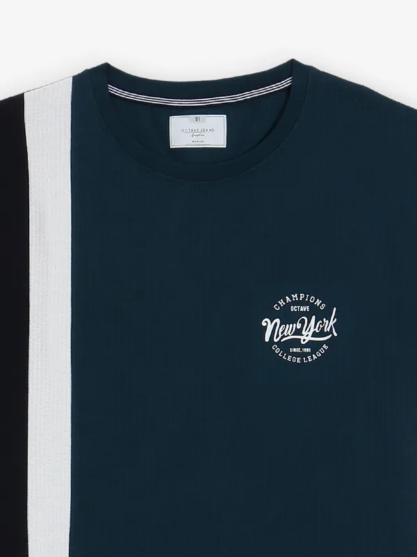 OCTAVE blue color block cotton t-shirt