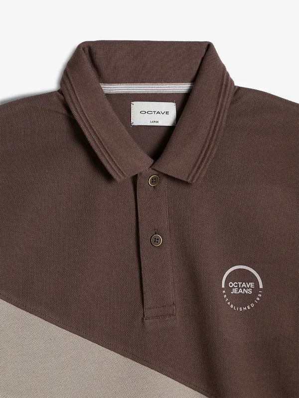 OCTAVE brown color block t-shirt