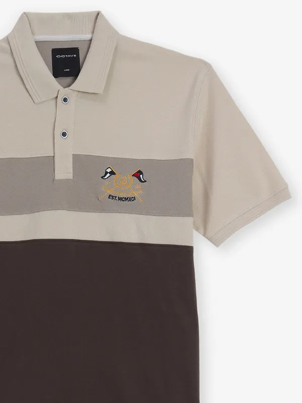 OCTAVE color block beige polo t-shirt
