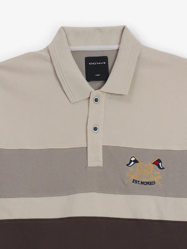 OCTAVE color block beige polo t-shirt