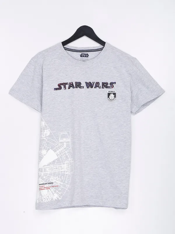 Octave cotton grey printed t shirt