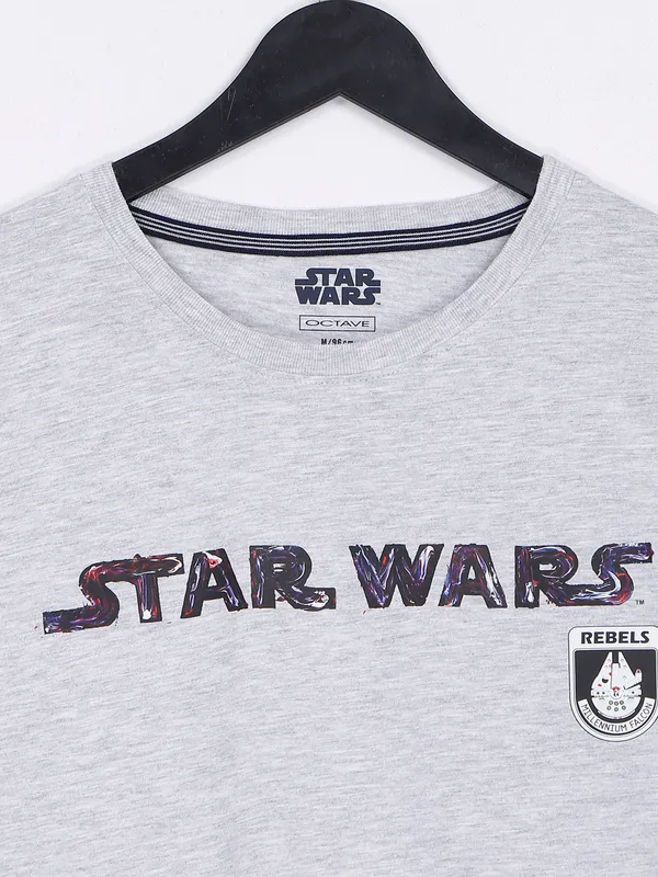 Octave cotton grey printed t shirt