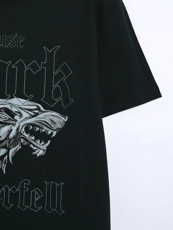 Octave dark green cotton printed t shirt