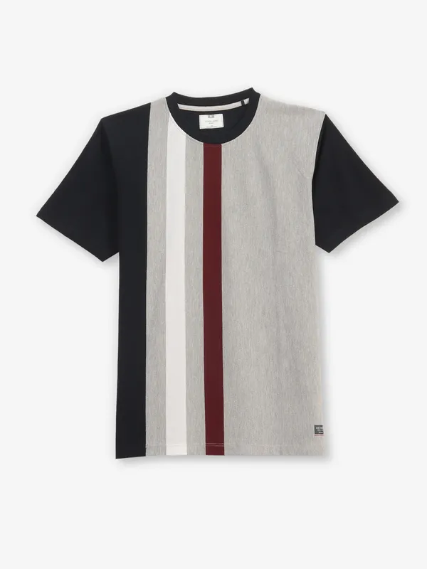 OCTAVE grey color block cotton t-shirt
