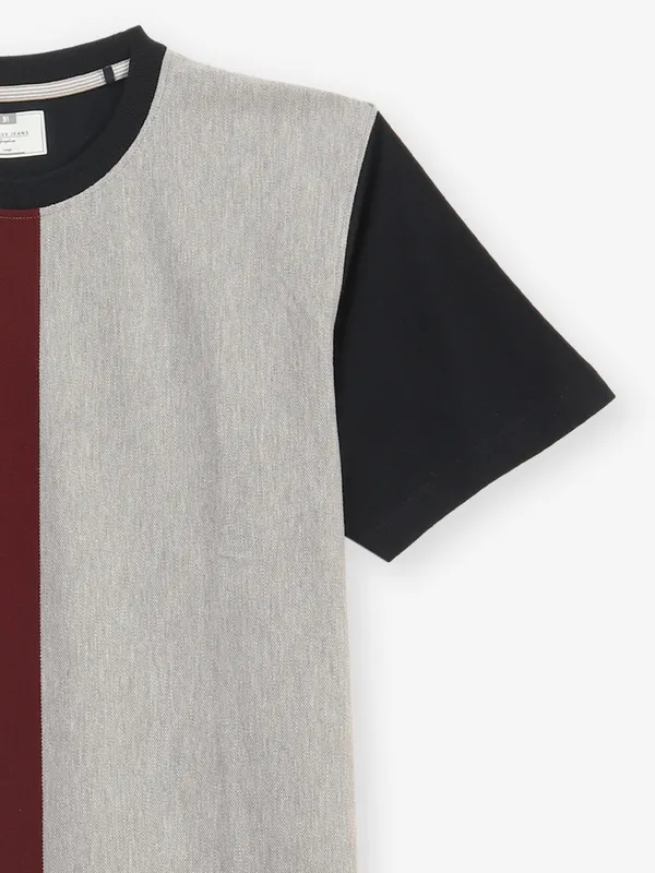 OCTAVE grey color block cotton t-shirt