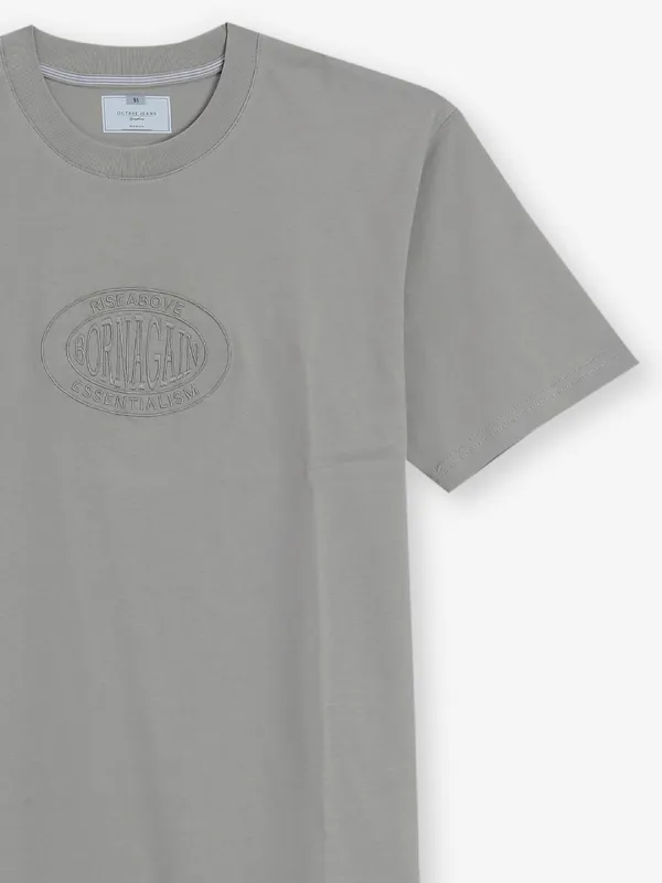 OCTAVE grey plain cotton t-shirt