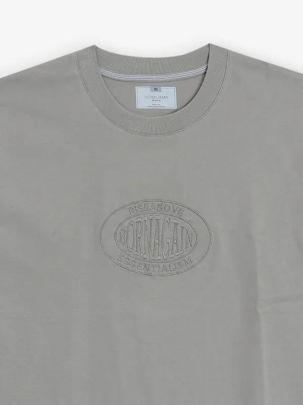 OCTAVE grey plain cotton t-shirt