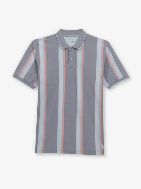 OCTAVE grey stripe cotton polo t-shirt