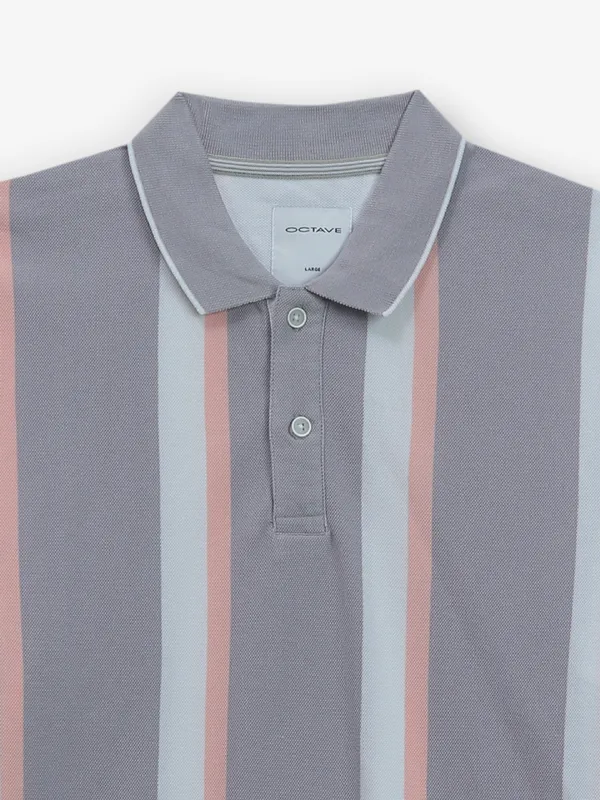 OCTAVE grey stripe cotton polo t-shirt