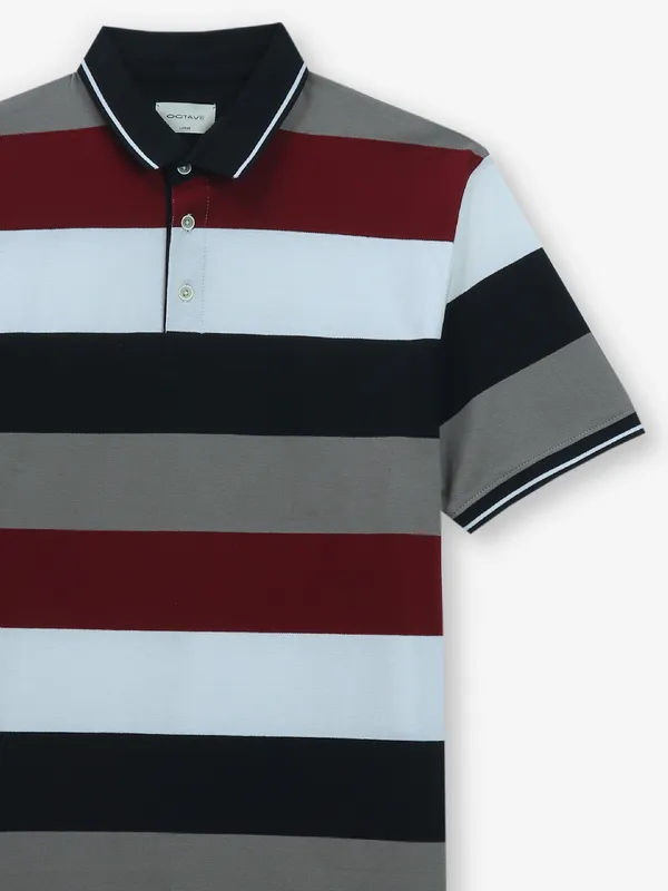 OCTAVE grey stripe polo t-shirt