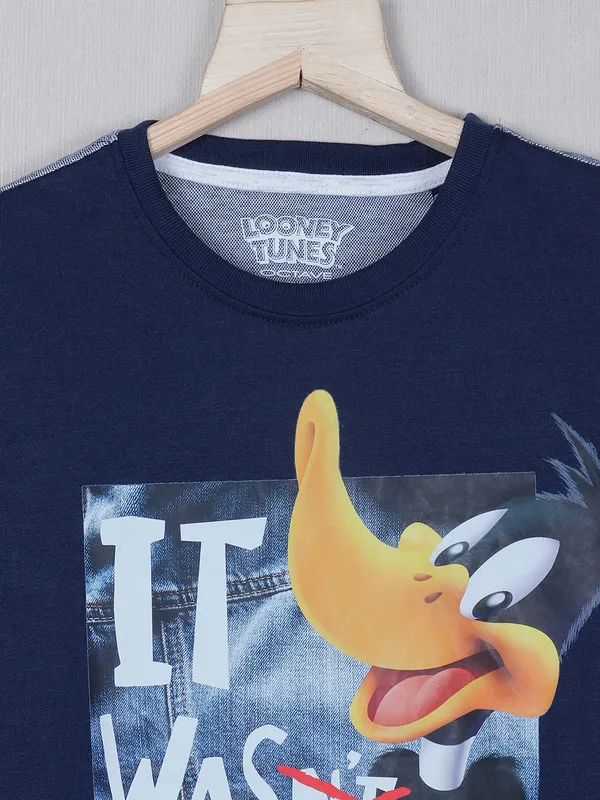 Octave navy blue color printed t-shirt for boys